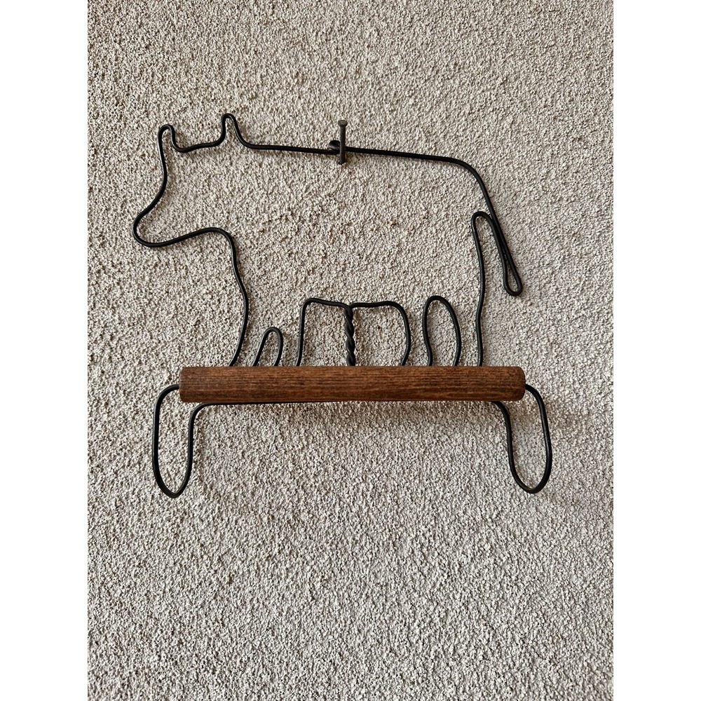 Vintage Country Rustic Farmhouse‎ Cow Black Wire Dish Hand Towel Holder 8"